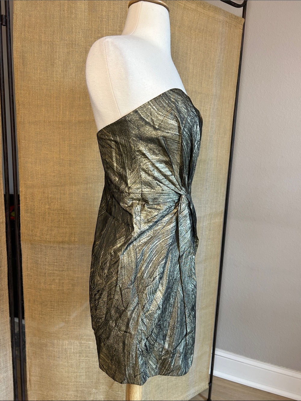 Haute Hippie Metallic Gold & Black Twist Front Strapless Mini Dress Small - Picture 5 of 16